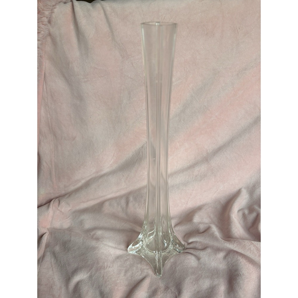 VTG 16.5" 1970's Grandmillennial Granny Chic Hand Blown Glass Fluted Column Vase